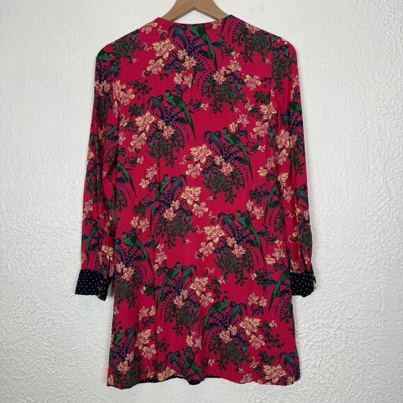 Maeve Anthropologie Floral Bird Polka Dot Print Long Sleeve Mini Dress Size 2 - Picture 2 of 4